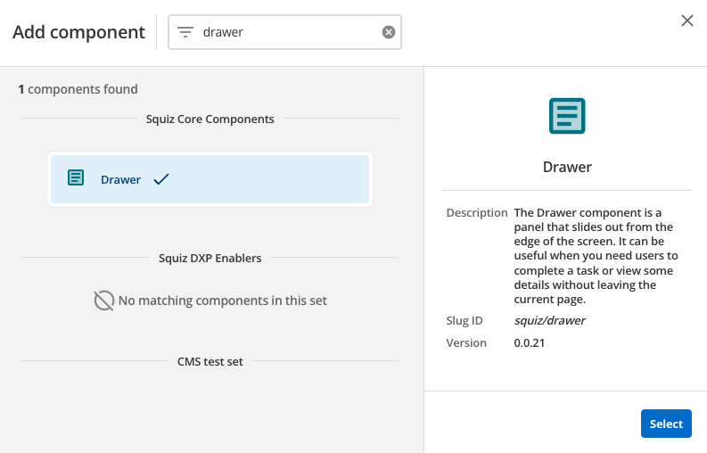 drawer component select