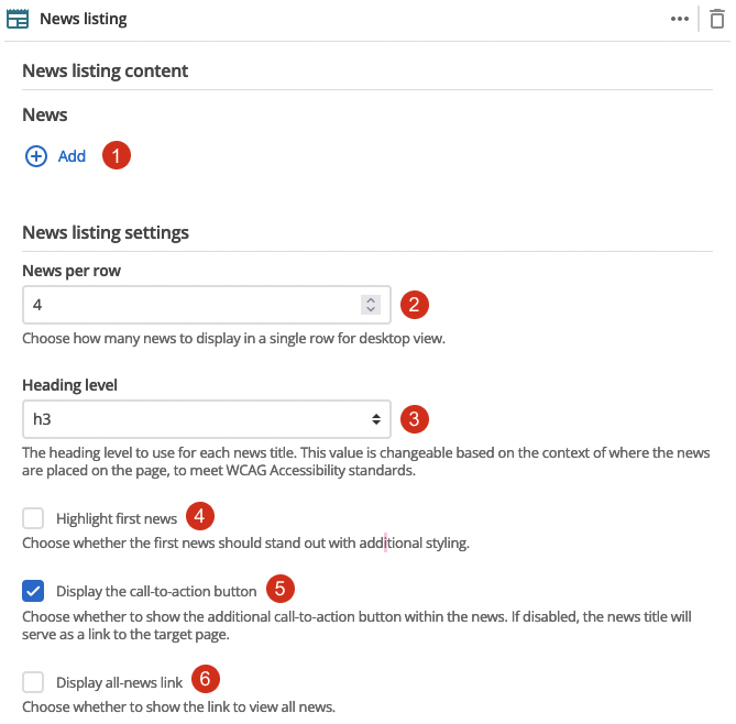 news listing fields