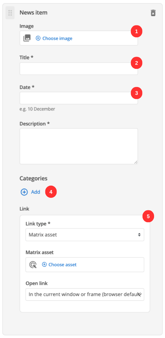 news listing news item fields