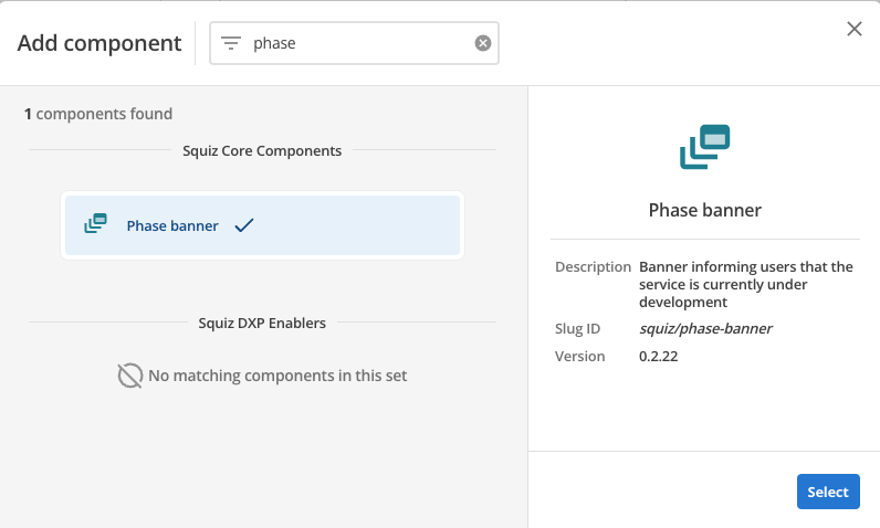 phase banner component select