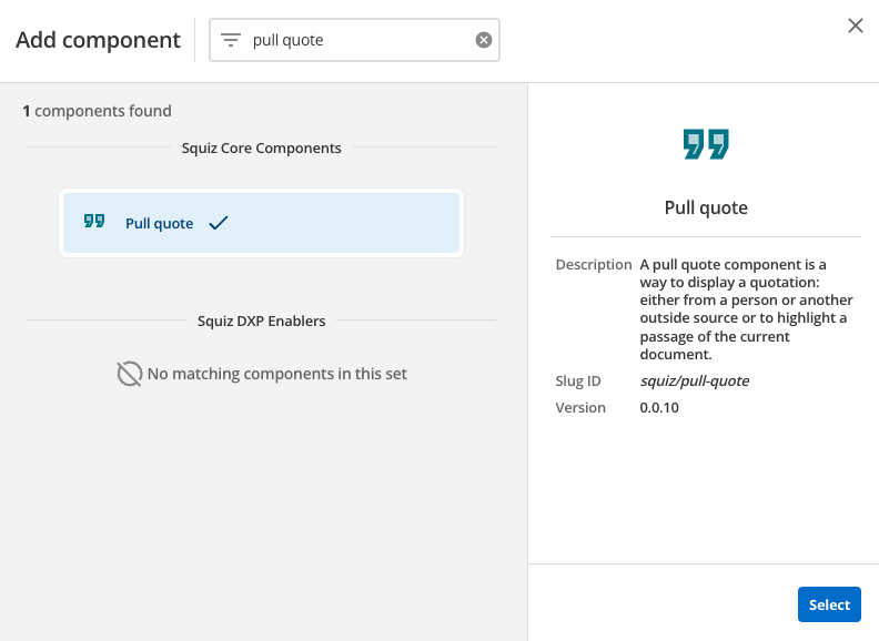pull quote component select