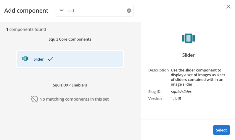 slider component select