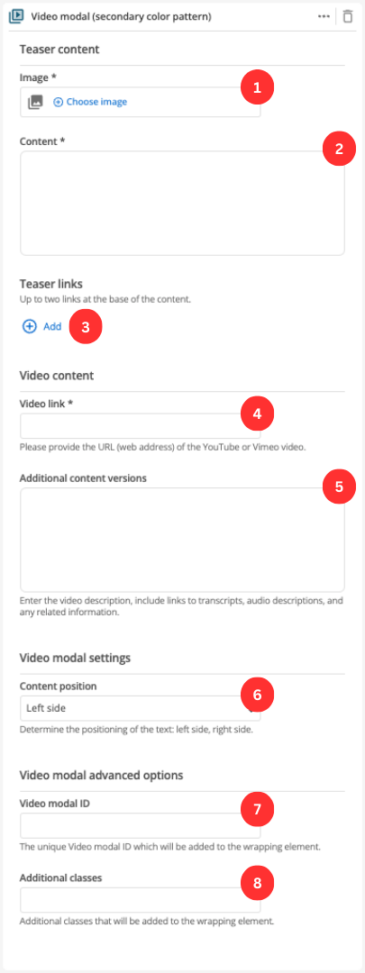 video modal secondary fields