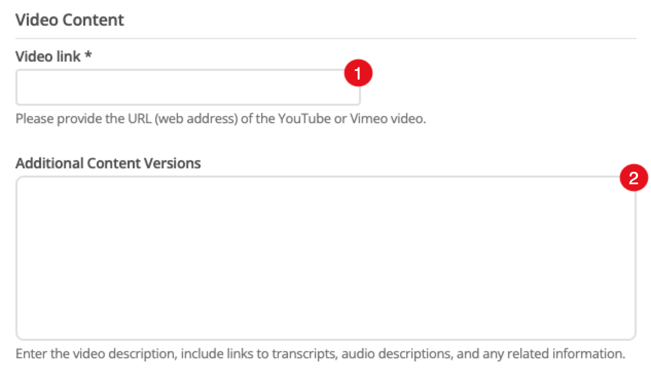 video modal content fields