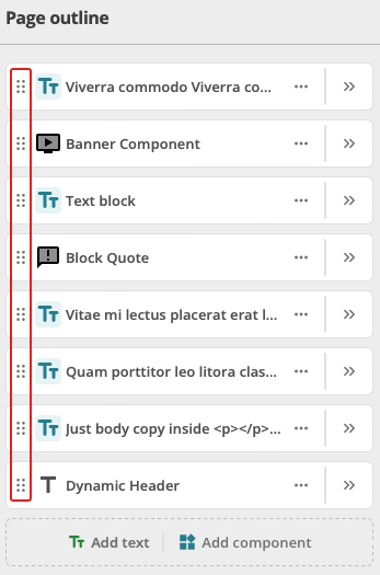 page outline column drag handles highlighted