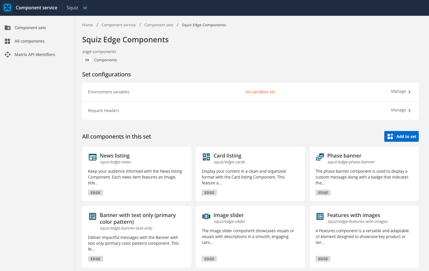 component set for edge core components