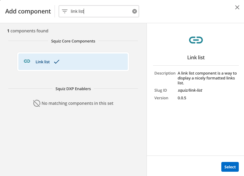 link list component select