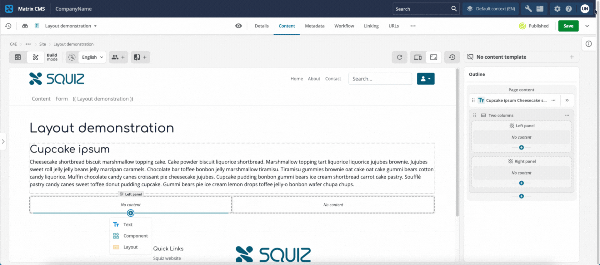 Screen capture showing how to add content blocks to layout zones.