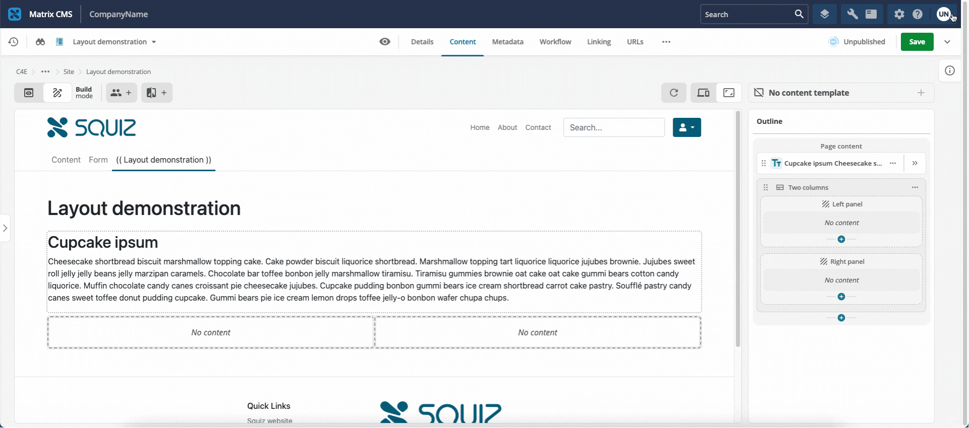 Screen capture showing how a layout appears in the Page Builder.