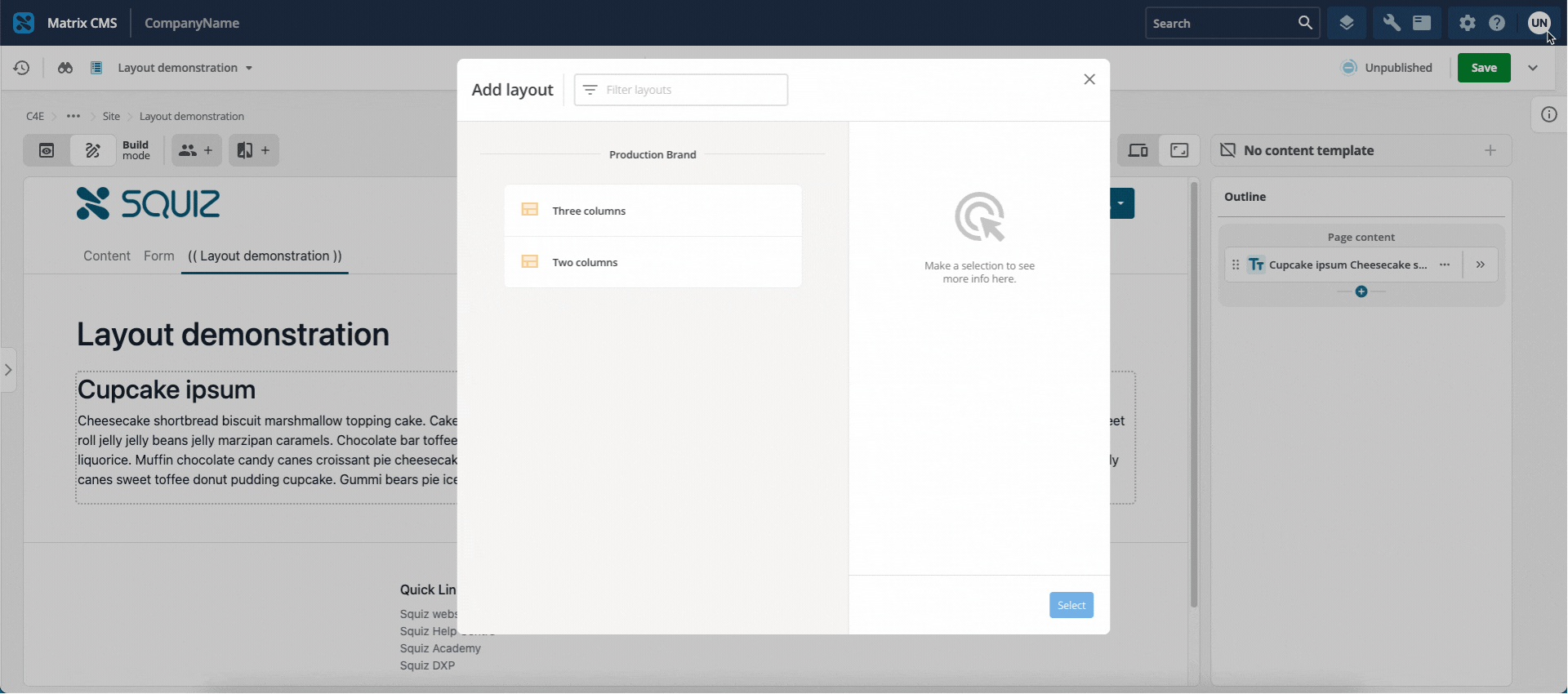 Screen capture showing the layout resource browser.