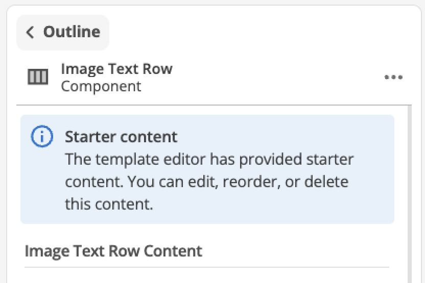 Starter content information in the Edit Panel