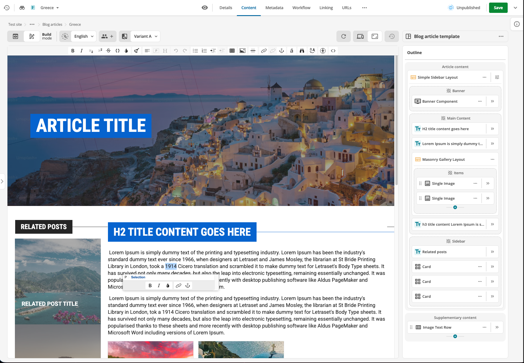 content page inline editing