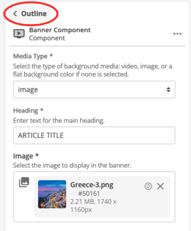 content page outline column edit component