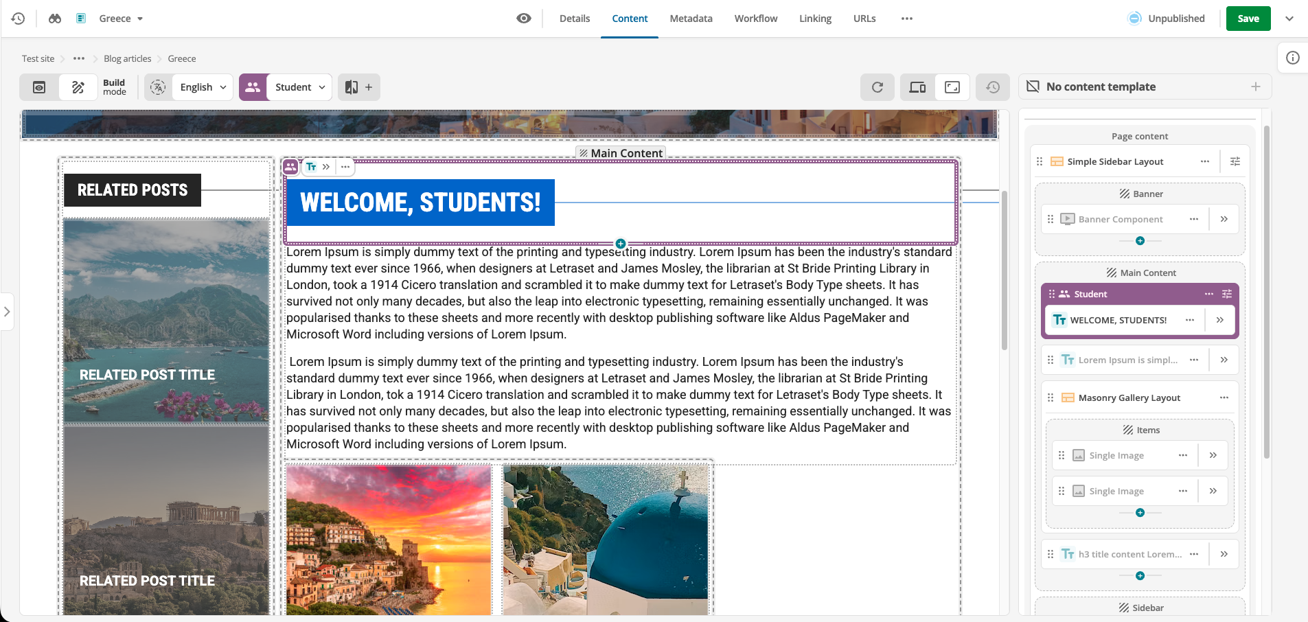 content page personalization is a student selected