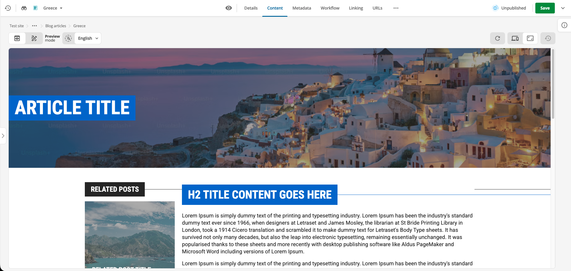 content page preview view