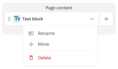 page outline column options menu for text blocks