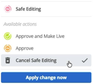 page status change cancel safe editing and apply change now
