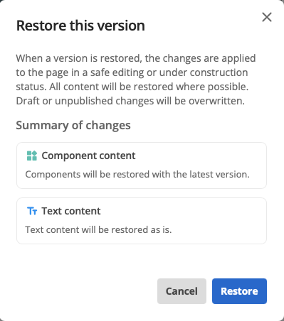 restore this version dialog