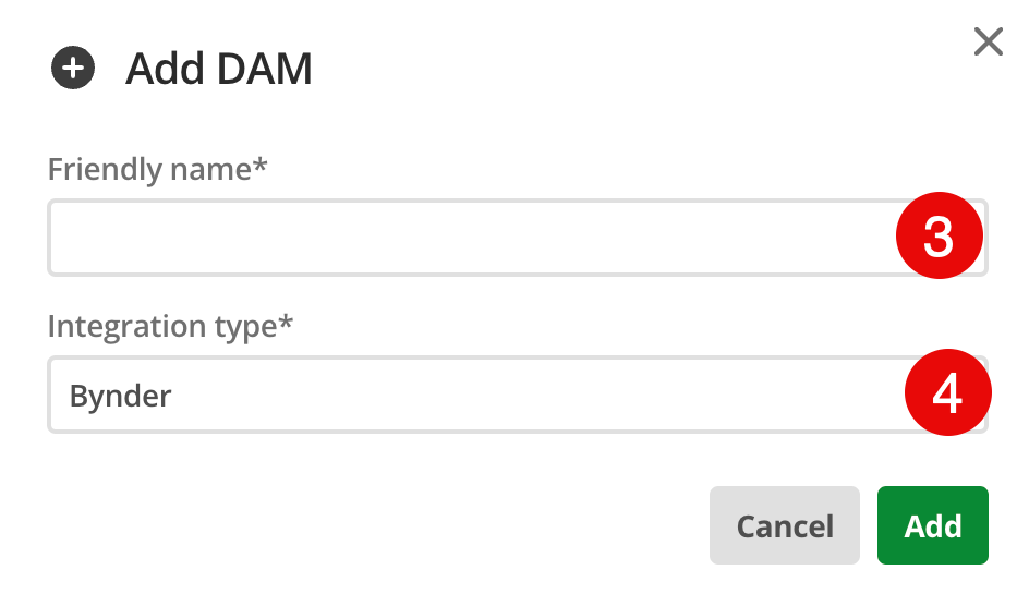 configuration dam integrations add dam modal