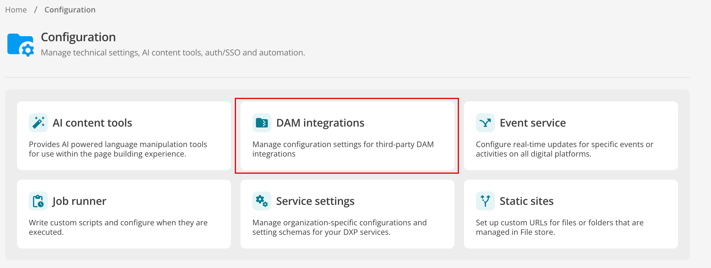 configuration dam integrations