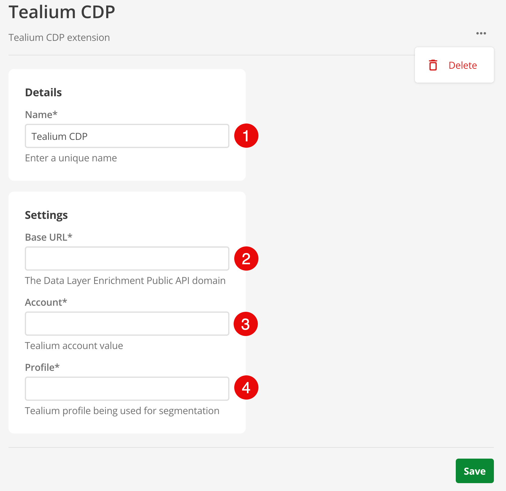 Configuration screen showing the name