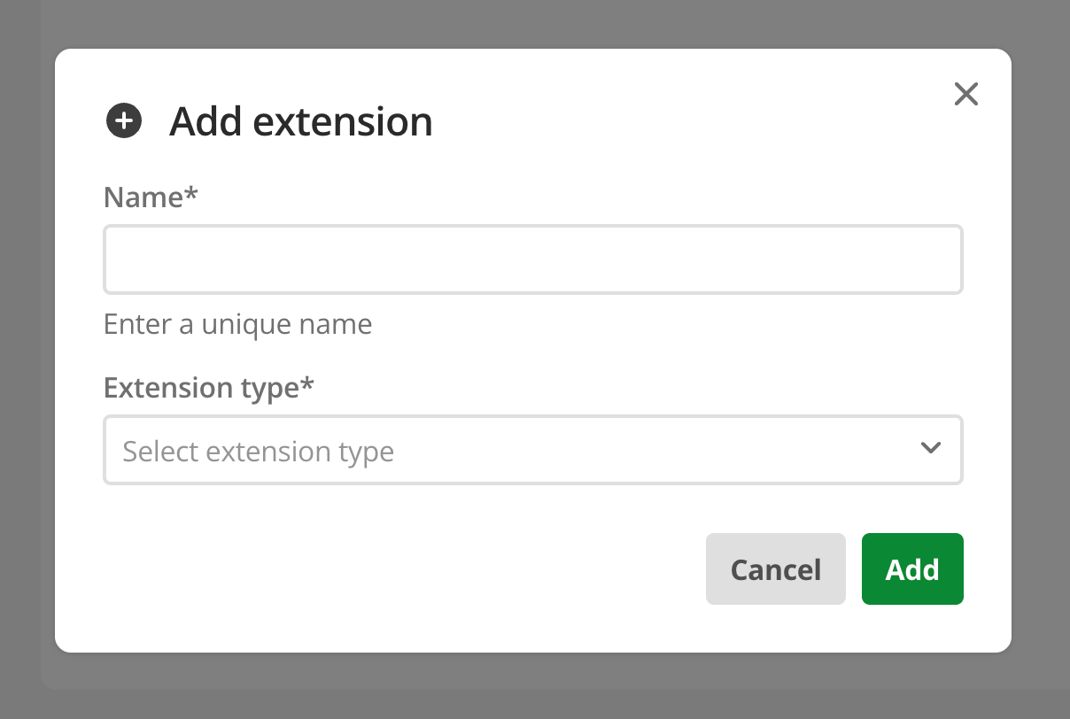 Add Extension modal displaying available integration types.
