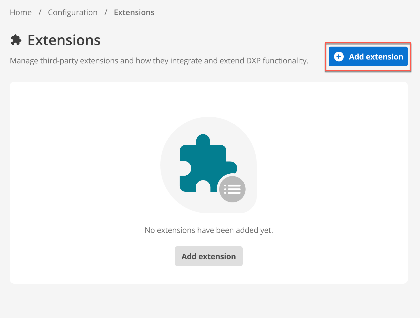 Extension management interface with the Add Extension button highlighted.