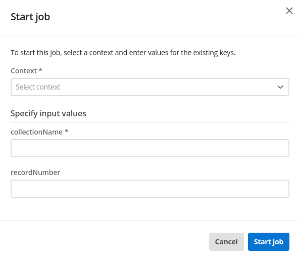 The Start job modal