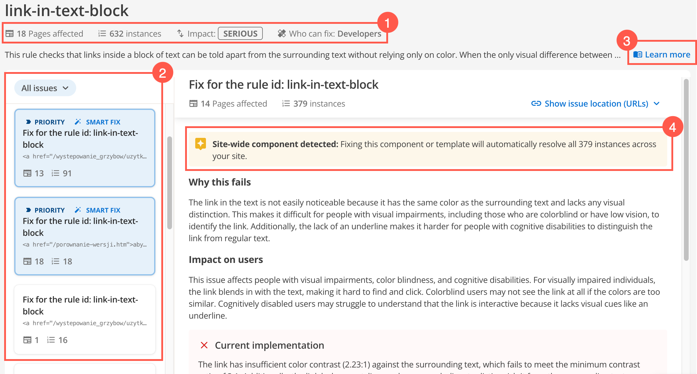 a11y auditor rule violation details