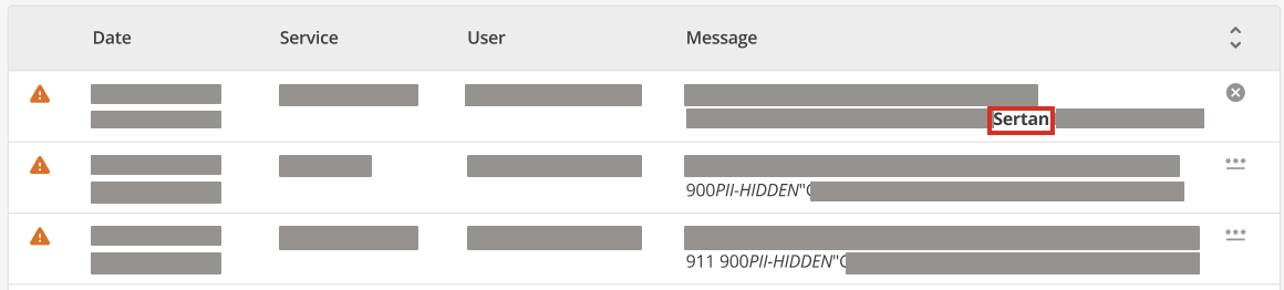 A log sample showing the PII view enabled.