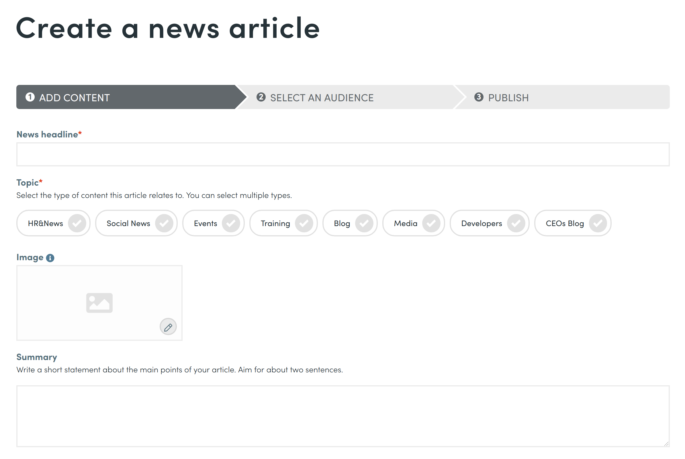 Create news item wizard