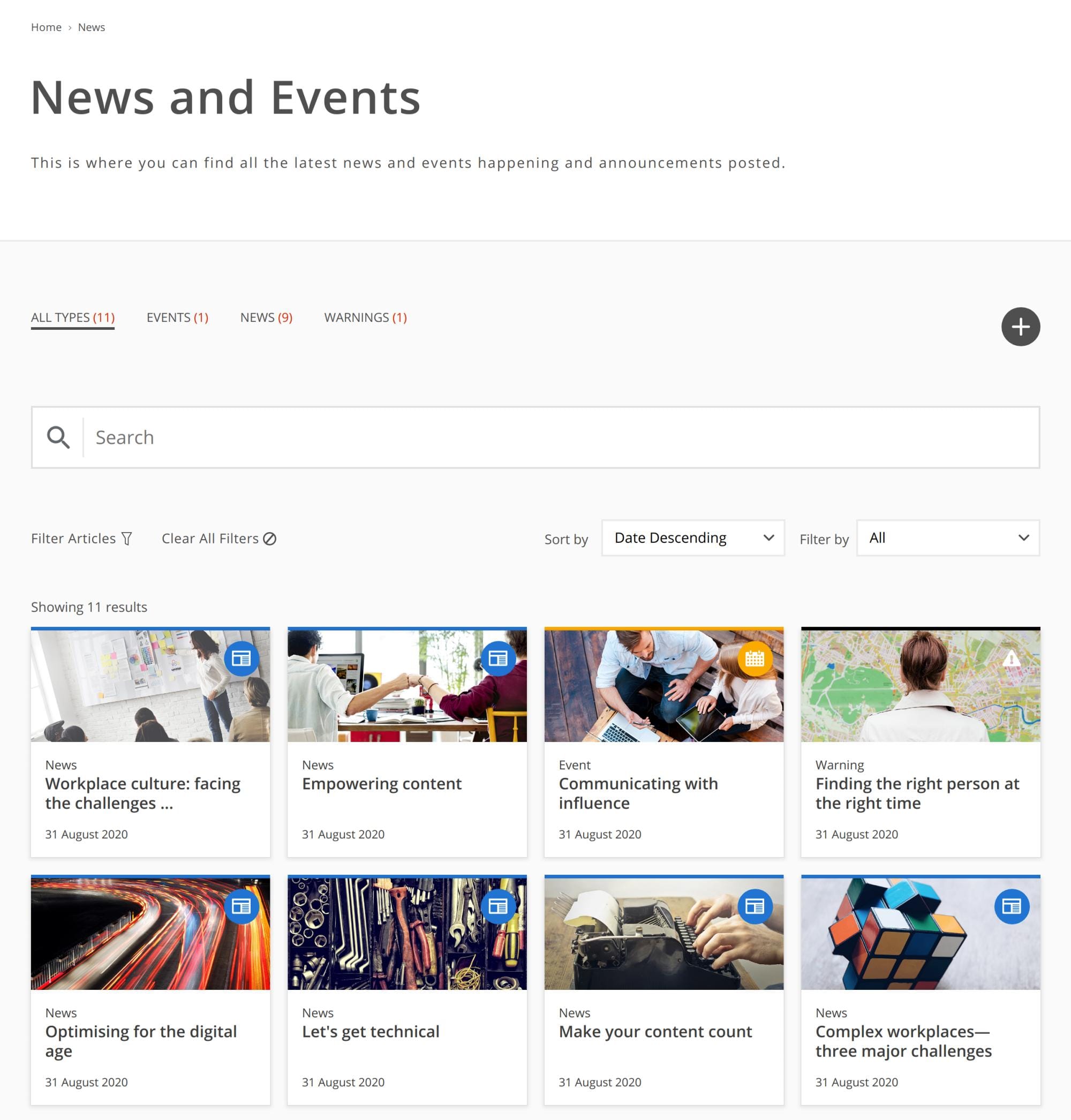 News and events page